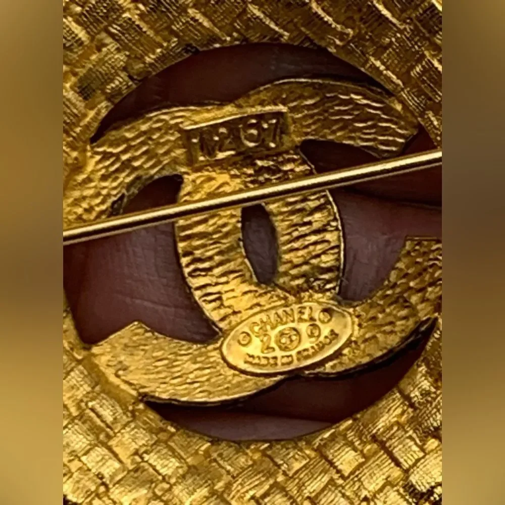 Vintage Chanel Gold Woven Logo Brooch
